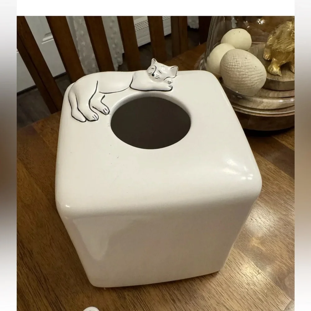 Ceramic tissue box cover white cat KITTIES Soap Dish Set Minimalist